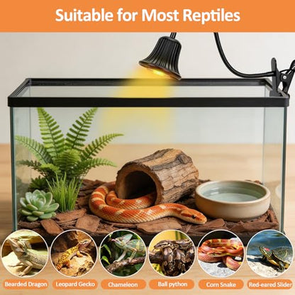 Reptile Heat Lamp, Heating Lamp for Reptiles with UVA UVB,2H,4H,8H,10H Cycle Timing&Stepless Dimming Adjustment Basking Light for Turtle, Bearded Dragon, Lizard and More, 2 Bulbs 50W+75W