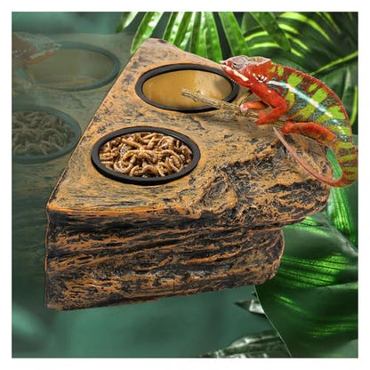 Magnetic Reptile Feeder Ledge Reptile Food Water Dish with 2 Bowl Gecko Lizards Tree Frogs Chameleons Tank Feeder Ledge