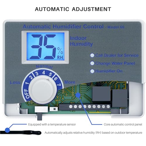 60 Whole House Humidifier Control Humidistat with Outdoor Temperature Sensor, Compatible with 400, 500, 600, 700, Automatic Digital Whole House Humidifiers, 24VAC