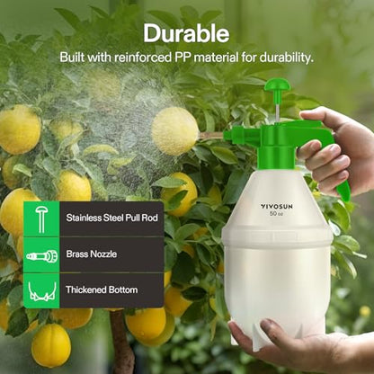 VIVOSUN 50oz Pump Sprayer, Handheld Garden Water Sprayer Bottle with Adjustable Brass Nozzle, for Spraying Plants, Flowers, Weeds and Cleaning, Green - color: Green, size: 50oz