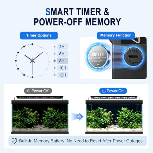 AQQA 24/7 Aquarium Light with Timer, Full Spectrum LED Fish Tank Light for Freshwater & Plants, 9 Dimmable Light Modes, 10 Adjustable Brightness, Extendable Brackets for 35-47 inch Tank,56W Black - size: 56W for 35-47 inch tank
