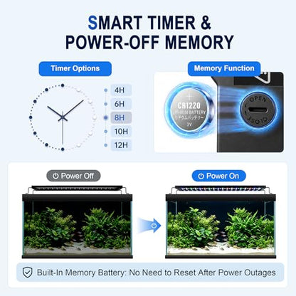 AQQA 24/7 Aquarium Light with Timer, Full Spectrum LED Fish Tank Light for Freshwater & Plants, 9 Dimmable Light Modes, 10 Adjustable Brightness, Extendable Brackets for 35-47 inch Tank,56W Black - size: 56W for 35-47 inch tank