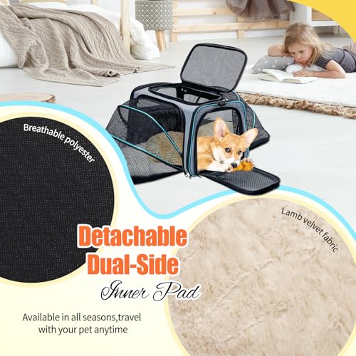 Pet Carrier Airline Approved, Expandable Foldable Soft-Sided Dog Carrier, 3 Open Doors, 2 Reflective Tapes, Pet Travel Bag Safe and Easy for Cats and Dogs