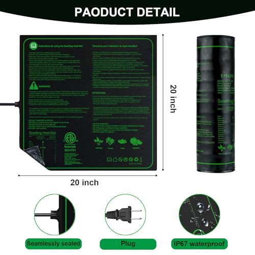 Upgrade 20"x20" Durable Waterproof Seedling Heat Mat with ETL Certified, Warm Hydroponic Heating Pad for Germination,Indoor Gardening,Brewing and Greenhouse - style: 20"x20" Heat Mat -Upgrade Version