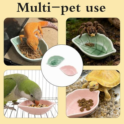 Small Ceramic Bowls, Leaf-Shaped Hamster Food and Water Bowl for Hamsters Guinea Pigs Reptile Hermit Crab and Birds, Easy to Clean & Anti-Bite (Green) - color: Green