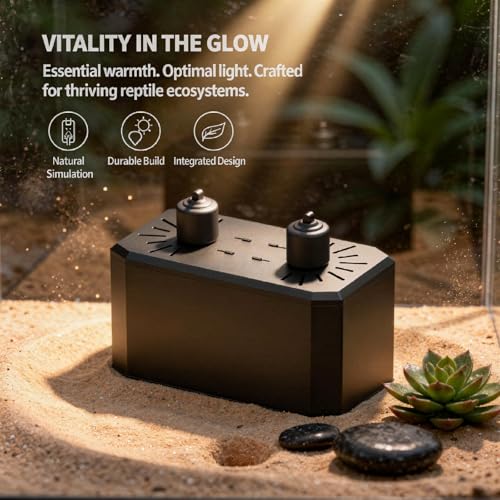 Reptile Dual Lighting Unit, Integrated Large Metal Deep Dome Lamp Cover, 11.02 x 5.51 x 8.27 in Terrarium Heat Basking Light Housing for Reptile Enclosures