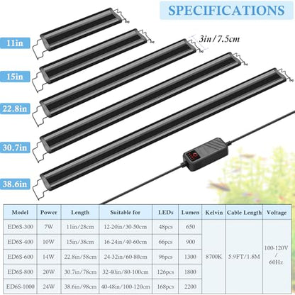 FEDOUR Aquarium LED Light, Full Spectrum Aquarium Plant Light with Timer, Extendable Metal Brackets, for Fish and Plant Tank (16-24 inch) - size: 16-24in