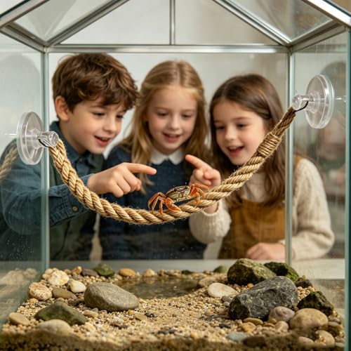 Climbing Rope Toys with Suction Cup Hooks - Hanging Rope Ladder Reptile Vines Toys, Reptile Tank Terrarium Accessories Habitat Decor for Reptiles Geckos Lizards Snakes Iguanas (1, Brown)