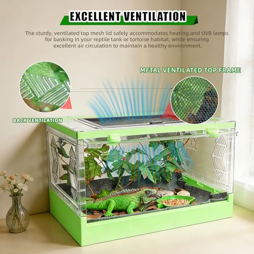 Travel Foldable Reptile Terrarium with Sliding Door Portable Spider Enclosure, Lizard Cage, Plastic Habitat for Tarantula, Tree Frog, Leopard Gecko, Snake, Ventilated Terrarium Starter Kit Green - color: Green