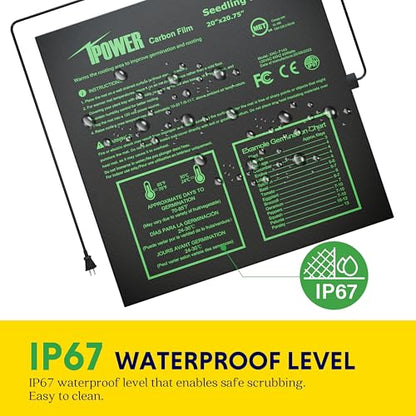 iPower 20"x20.75" Seedling Heat Mat with Built-in Temperature Controller, MET Certified Waterproof Plant Heating Pad, for Germination, Breeding, Brewing - size: 20" x 20.75", style: with Dual LED Thermostat