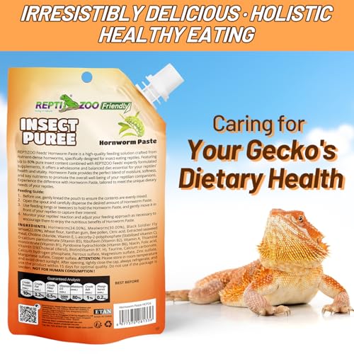 Crested Gecko Food Insect Puree, Hornworm Paste Reptile Food Made with Fresh Insects Gecko Food Complete Diet 2.82oz