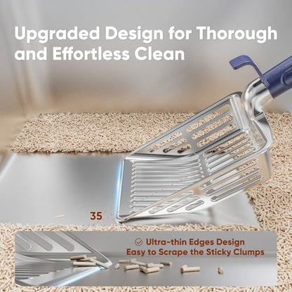 Metal Cat Litter Scoop, Large Cat Scooper with Deep Shovel & Dual Sifting Holes for Fast & Precise Sifting, Space Aluminum Kitty Litter Scooper with Long Handle & Easy-to-Hang Hook - Blue - color: Blue