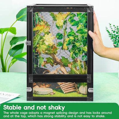 13 Gal Detachable and Foldable Reptile Butterfly Cage Terrarium, 360° Observation, Airflow, Interaction in Gecko Tank for Crested Geckos, Leopard Geckos, Chameleons, Bearded Dragons - size: 18x13x13 Inch