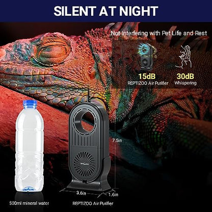REPTI ZOO Reptile Glass Terrarium Air Purifier,Carbon Filter Reptile Dehumidifier Air Cleaner with Timing for Bearded Dragon,Lizard,Tortoise,Snake