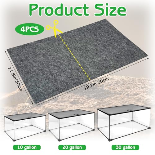Tfwadmx Reptile Carpet, 4 Pack of Bearded Dragon Mat Terrarium Bedding Substrate Liner Reptile Mat for Snake Turtle Lizard Geckos Hermit Crabs (20'' X 12'')