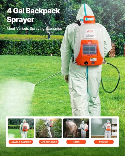 VEVOR Battery Powered Backpack Sprayer, 4 Gallons Electric Lawn Sprayer with 8 Nozzles & 2 Telescopic Wands, 90PSI Adjustable Pressure, 4-6 Hour Runtime, Yard Sprayers for Lawn and Garden
