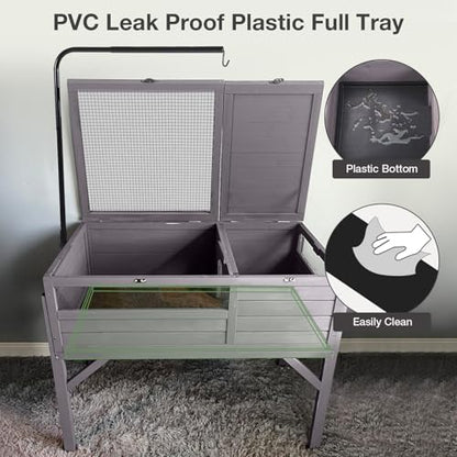 Tortoise Habitat with Adjustable Lamp Holder Wooden Reptile Enclosure Terrarium Transparent Acrylic View Elevated Detachable Legs and Easy Clean Full Tray Small Animals Indoor Outdoor
