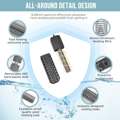Aquarium Heater 200W, Fish Tank Heater with High-Temperature Protection and Turtle Tank Heater with Automatic Power-Off When Leaving Seawater or Freshwater. - size: 200W