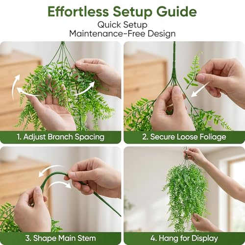 RAINFLOW 2PCS Reptile Plants for Terrarium - Fake Hanging Terrarium Plants, Artificial Boston Fern for Bearded Dragon Snake Geckos Hermit Crab Lizard Chameleon Turtle Reptile Decor(L31.5) - size: 31.5"x5.1"