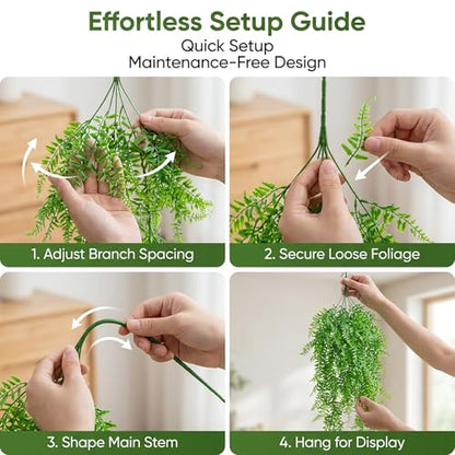 RAINFLOW 2PCS Reptile Plants for Terrarium - Fake Hanging Terrarium Plants, Artificial Boston Fern for Bearded Dragon Snake Geckos Hermit Crab Lizard Chameleon Turtle Reptile Decor(L31.5) - size: 31.5"x5.1"