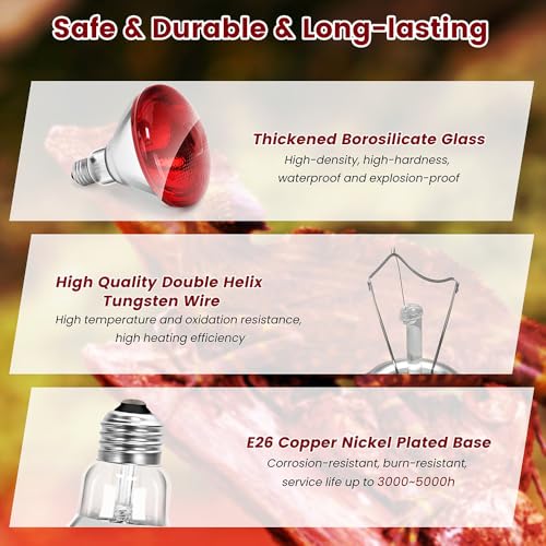 DaToo Infrared Heat Lamp Bulb for Chickens Red Heat Lamp Flood Light Heat Lamp Bulb 150 W Heating Bulbs for Brooder Coops Pets Chicks Reptiles Food Service (2 Pack) - size: 2 Pack
