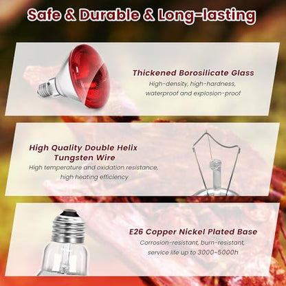 DaToo Infrared Heat Lamp Bulb for Chickens Red Heat Lamp Flood Light Heat Lamp Bulb 150 W Heating Bulbs for Brooder Coops Pets Chicks Reptiles Food Service (2 Pack) - size: 2 Pack