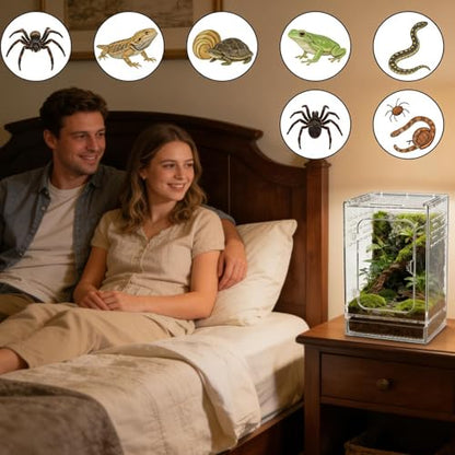Jumping Spider Enclosure – Acrylic 15x15x25cm | Small Reptile Habitat with Dual-Sided Ventilation | Front-Opening Arboreal Tarantula Tank | Transparent Terrarium for Mantis and Invertebrate Use - color: Large arboreal breeding box
