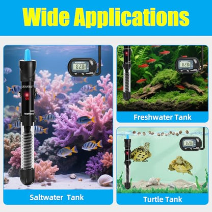 AQUANEAT Aquarium Heater, 100W Fish Tank Heater, Adjustable Submersible Water Thermostat with Digital Thermometer - size: 100W