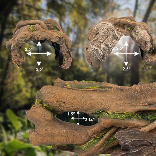 Orchid Valley Lizard, Snake or Reptile Hide. Large Hollow Log for Terrarium. Bearded Dragon or Gecko Tank Accessories. Natural Looking Basking Platform, Axolotl, Python Hideout. (XL-Version 2)