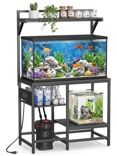 40 Gallon Fish Tank Stand, Aquarium Stand with Power Outlet, Heavy-Duty Reptile Terrarium Stand Table with Top Shelf for 40 Gal Standard/Long/High, 37.4" L x 19.7" W x 30" H(Black) - size: 40 Gallon