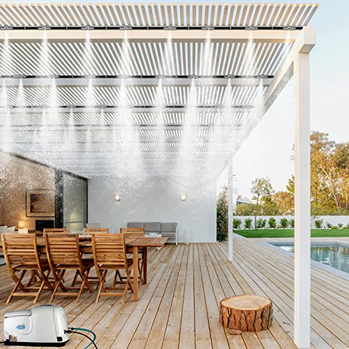 Patio Misters Pro - Ultra Fine Water Mister - Cooling Mist System for Midsize to Large Patio - High Pressure Misting Pump - Kit with Quiet Pump (1000 PSI) - DIY Installation