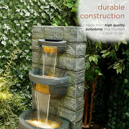 Alpine Corporation TZL384 Outdoor 3 Tier Water Fountain with LED Lights for Garden, Patio, Lawn and Yard Spaces, 51" H, Gray - style: 51"H 3-Tier w/ LEDs