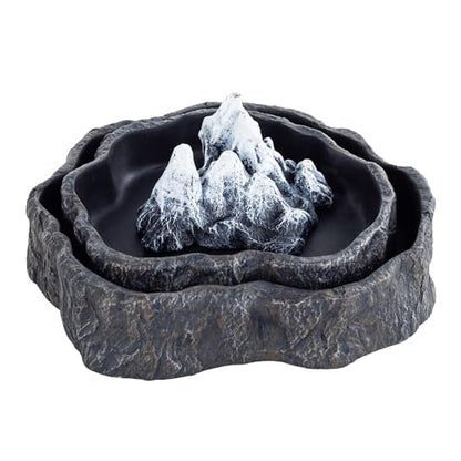 2 Pack Large Reptile Food Bowl and Water Bowl Set, Drowning Prevention Reptile Water Dish and Food Dish with Simulated Rockery, Terrarium Decoration Bowls