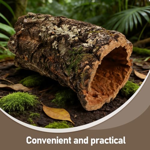 VOSAREA Tree Trunk Reptile Hide Log, Hollow Tree Trunk Ornament, Climbing Platform Shelter for Terrarium Tank, Reptile Cave Hideout for Gecko, Lizard, Snake 7-8cm Diameter