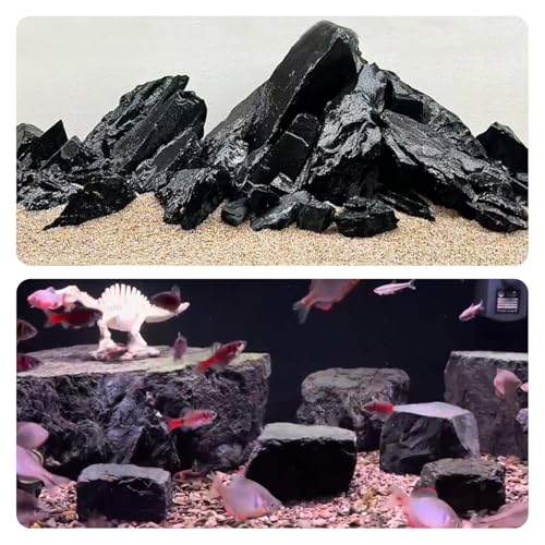 Unocho Aquarium Rocks 10lb Fish Tank Stones Black Rocks for Aquarium Aquascaping Fish Tank Decoration Reptile Basking Platforms Paludarium Bonsai Vivariums(3"-7"-7pcs) - size: 10LB(7pcs)3-7in.