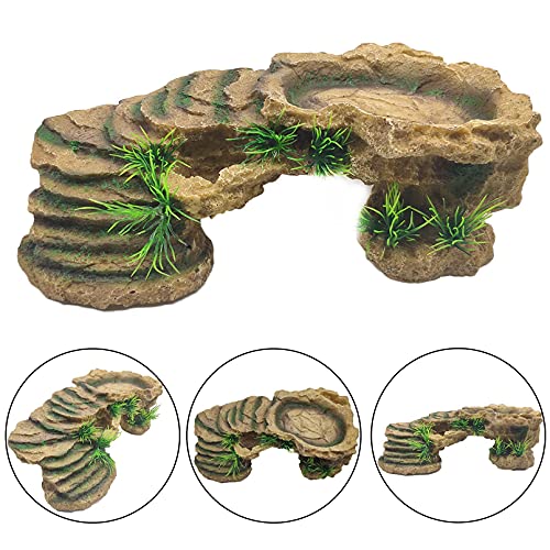 Hamiledyi Turtle Basking Platform Rock Reptile Resting Terrace Resin Bearded Dragons Climbing Ledge Tortoise Ramp Hideout for Tortoise Leopard Gecko Lizards Snake Chameleons