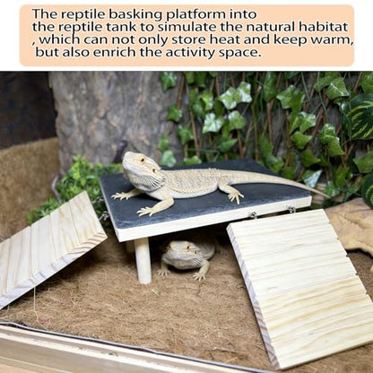 Bearded Dragon Platform Wooden Reptile Hideout Cave Climbing Tank Accessories with Reptile Basking Rock for Leopard Gecko Lizard Tortoise (Medium, 11.8 × 5.9 Inches) - size: Medium
