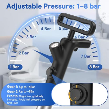 Granarbol Plungers for Bathroom, Toilet Plunger & Air Drain Blaster with Real-Time Gauge,Heavy Duty Toilet Auger & Drain Snake, Clog Remover Tool for Toilets, Sinks, Floor Drains (Black) - color: Black