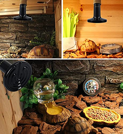 100W Reptile Ceramic Heat Lamp Ceramic Infrared Heat Emitter E26 No Harm No Light Reptile Heat Lamp Bulbs Black Lamp for Pet Brooder Coop Chicken Lizard Turtle Snake Bearded Dragon,2-Pack