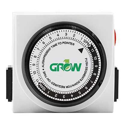 Grow1 Dual Outlet Mechanical Timer 24 Hour Hydroponics Grow Light Timers Electrical Outlets, Universal Wall Plug 3-Prong Grounded Outlet, UL Listed, 120v
