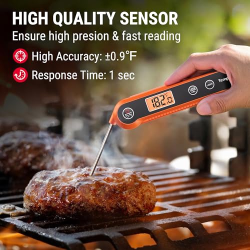 TempPro Digital Instant Read Meat Thermometer for Grilling, Waterproof Food Thermometer with Calibration Backlight Baking Bread Candy Thermometer Cooking Gift for Dad Husband (Previously ThermoPro) - color: Orange