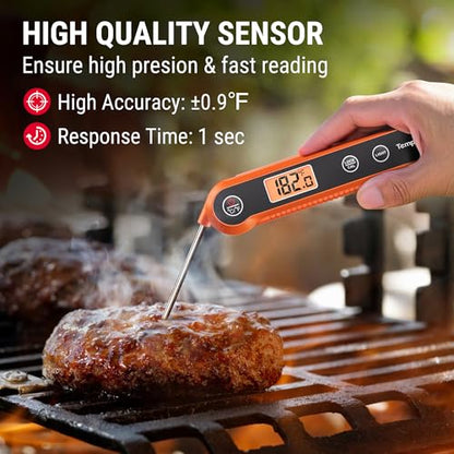 TempPro Digital Instant Read Meat Thermometer for Grilling, Waterproof Food Thermometer with Calibration Backlight Baking Bread Candy Thermometer Cooking Gift for Dad Husband (Previously ThermoPro) - color: Orange
