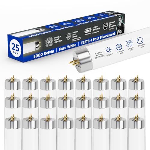 GoodBulb 32-Watt 48 Inch T8 Fluorescent Light Bulb 5000K Daylight White Light Color Medium Bi-Pin Base 3050 Lumens 86 CRI 24000 Life Hours Instant/Programmed Start (Pack of 25 Bulbs) - color: 5000k