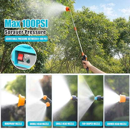 SideKing Battery Powered Backpack Sprayer 4 Gallon, 0-100 PSI Adjustable Pressure Sprayer Compatible with Makita 18V Battery, Electric Sprayer with Wand, 5 Nozzles, 2.6Ah Battery&Charger Included - size: 4.2 Gallon