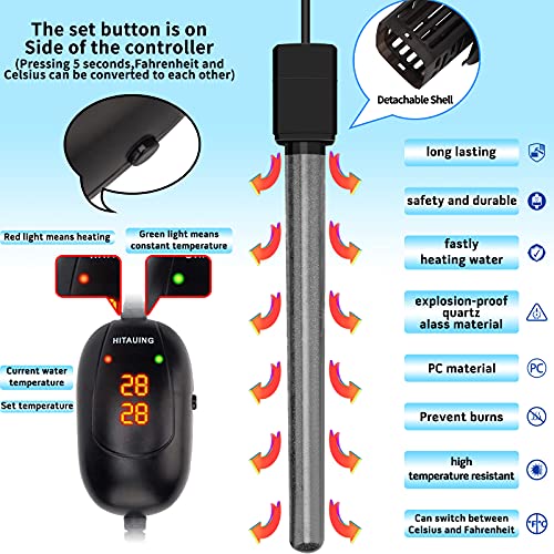HiTauing Aquarium Heater, 50W/100W/200W/300W/500W Submersible Fish Tank Heater with Over-Temperature Protection and Automatic Power-Off When Leaving Water for Saltwater and Freshwater - size: 500W