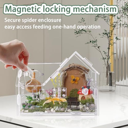 Acrylic Jumping Spider Enclosure with Magnetic Door - Transparent Tarantula Terrarium for Pet Spiders - Secure & Ventilated Reptile Habitat for Hermit Crabs, Geckos, and Small Insects