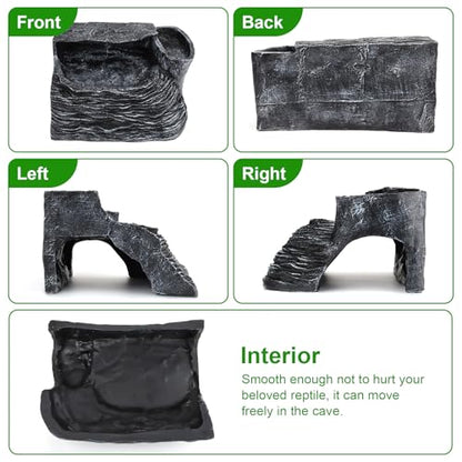 Reptile Hideout Snake Hide Cave Turtle Basking Platform with Food Bowl Shale Scape Step Ledge Climbing Platform Bearded Dragon Tank Accessories Rock Landscaping Decor for Chameleon Lizard Gecko, Large