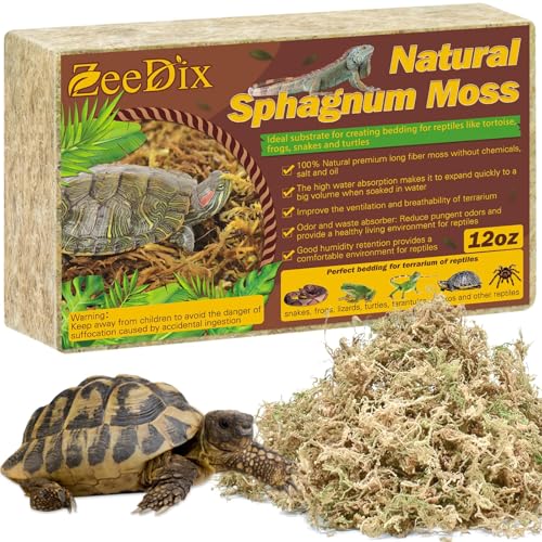 ZeeDix 12 OZ Premium Sphagnum Moss for Reptiles, 20 QT Natural Reptile Moss for Terrarium, Dried Long Fibered Sphagnum Peat Moss Bedding for Leopard Gecko Frogs Anoles Snake Ball Python Turtle - size: 12 OZ