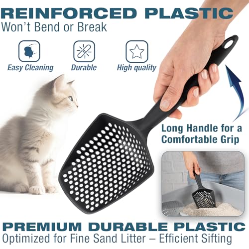 Set of 2 Cat Litter Scoop with Small Holes, Deep Sifting Shovel for Fine Litter, Reptile Terrarium Sand & Rabbit Pooper Lifter, Hanging Handle Poop Scooper (Gray, Set of 2) - color: Gray, size: Set of 2
