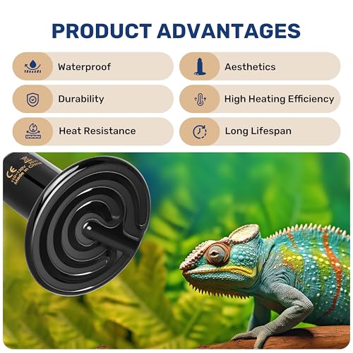 YSSOA 75W Ceramic Heat Emitter Bulb, No Light Reptile Heat Lamp Tank Heat Bulb for Lizards, Bearded Dragons, Turtles, Chickens, 4 Pack